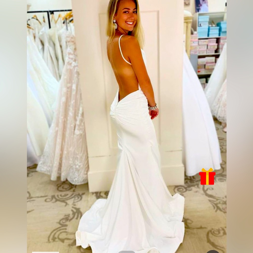 Stunning Custom Designed & Tailored V-Neck Backless Wedding Dress With Train